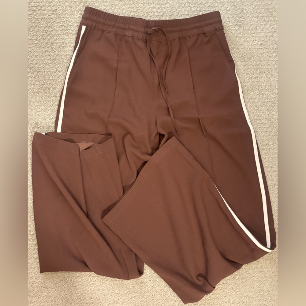 Brown Track Pants with White Stripes